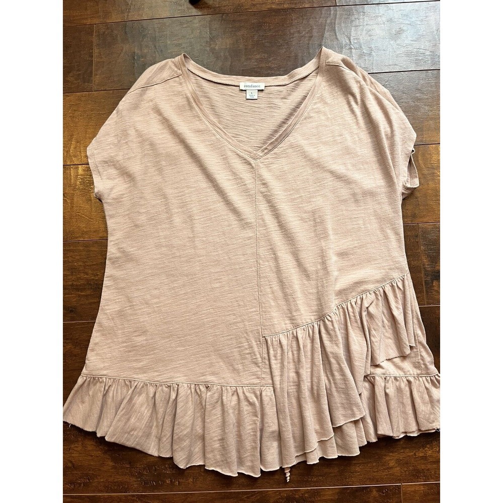 Sundance Ruffle Hem Boho Blush Pink SHort Sleeve Size Large